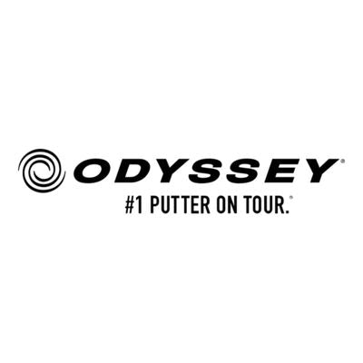 Odyssey putter brand logo with tagline on a white background